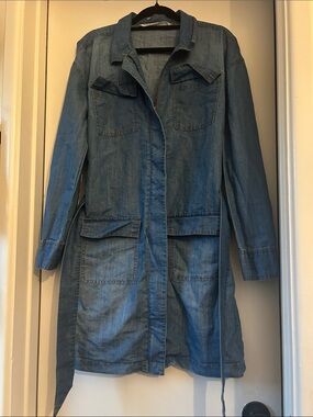 Light Blue Denim Utility Dress with Tie Waist